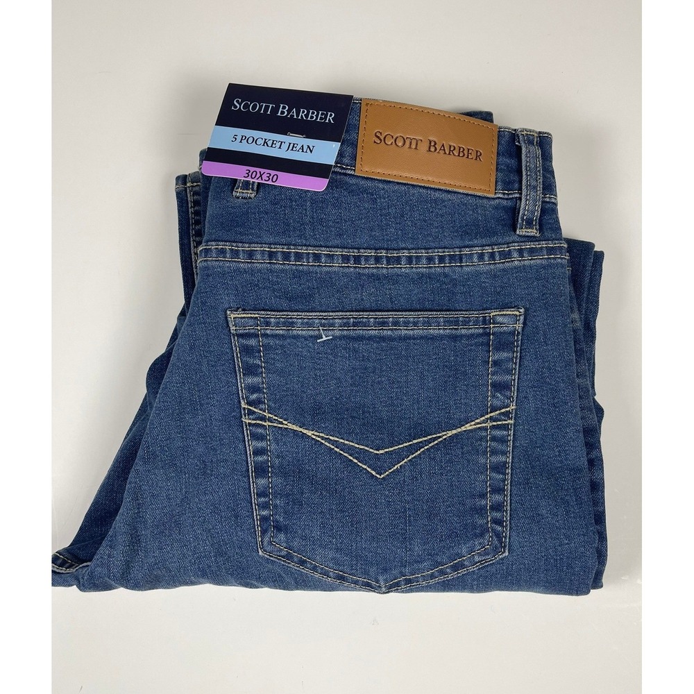 2 Pair Scott Barber Men 5 Pocket Jeans Dark Blue Stretch Denim 30X30 NEW - Picture 5 of 8